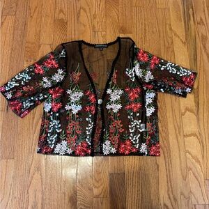 Floral Embroidered Sheer Black Top